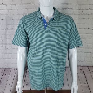 Izod Saltwater Size Large Short Sleeve Polo Shirt Green/Blue Relaxed Classics